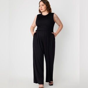 Cider Plus Black Sleeveless Wide Leg ribbed Jumpsuit